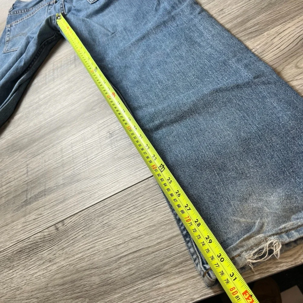 Levis 505 Regular Fit Jeans Mens 38x32 Blue Straight Leg Denim Distressed 052177